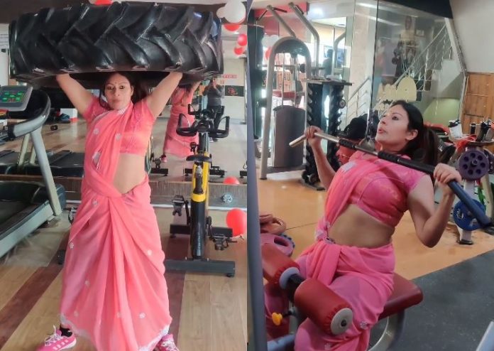 Woman wearing saree did amazing workout in GYM, people were shocked to see - Watch Video