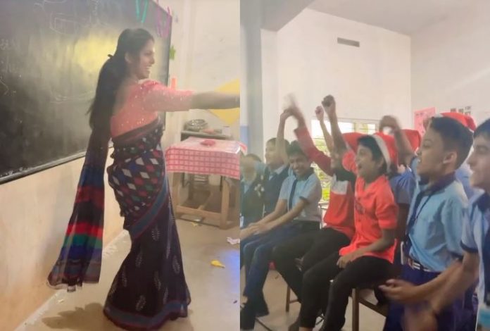 Video: Female teacher danced in front of children on the song 'Patli Kamariya', video went viral