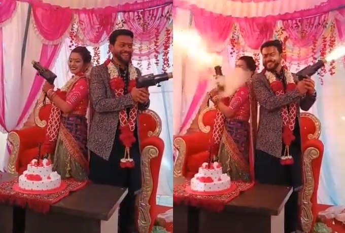 Viral Video Bride Fires Gun With The Groom On Wedding Day It
