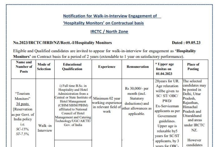 IRCTC Recruitment 2023: Golden opportunity to get job in IRCTC without exam, application starts from today, 35,000 salary will be available