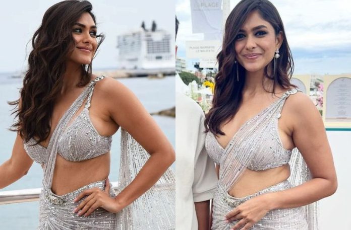 Mrunal Thakur Bold Photos Sita poses hot showing off her beauty in a transparent saree deep blouse