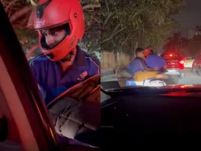 Video of pizza delivery in traffic jam goes viral on social media - watch here