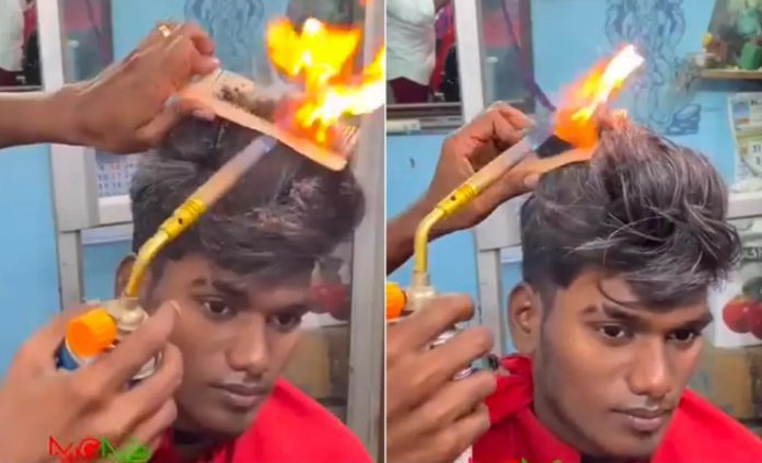 Barber cut customer's hair with flames and not with scissors, viral video created a stir on the internet