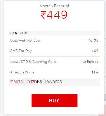 Airtel's cheapest postpaid plan, 200GB data rollover, 3 months free subscription too