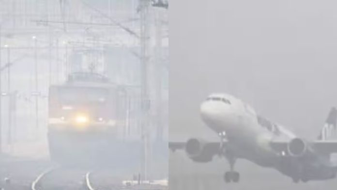 81 trains were delayed and 15 flights were diverted due to dense fog