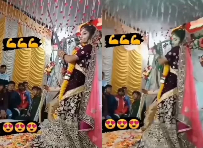 Bride was seen running a gun in her own marriage, seeing the anger, the wedding procession, who was eating food, also ran away, watch VIDEO