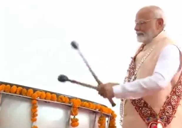 PM Modi inaugurates Banjara Heritage Museum in Washim; seen playing traditional drums